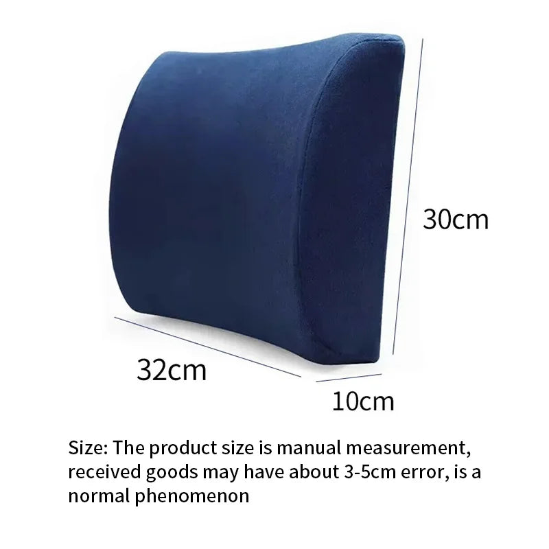Memory Foam Lumbar Support Cushion for Office, Car & Student Chairs, Breathable Removable Cover (Blue)