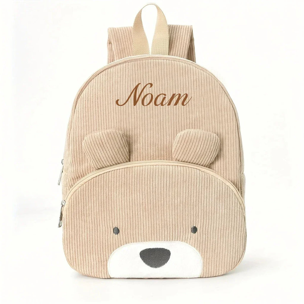 Personalized Toddler Backpack – Cartoon Bear Corduroy Plush with Embroidered Name, Large Capacity Kids Bag