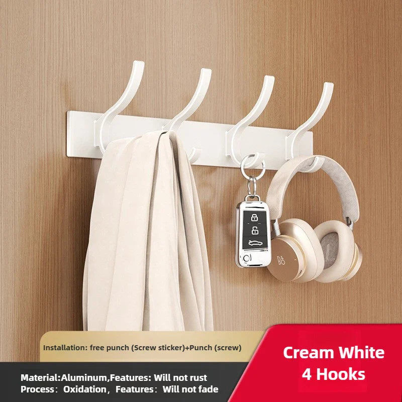 6-Peg Folding Wall Hooks – Aluminum Nail-Mount Towel & Coat Rack, Black/White