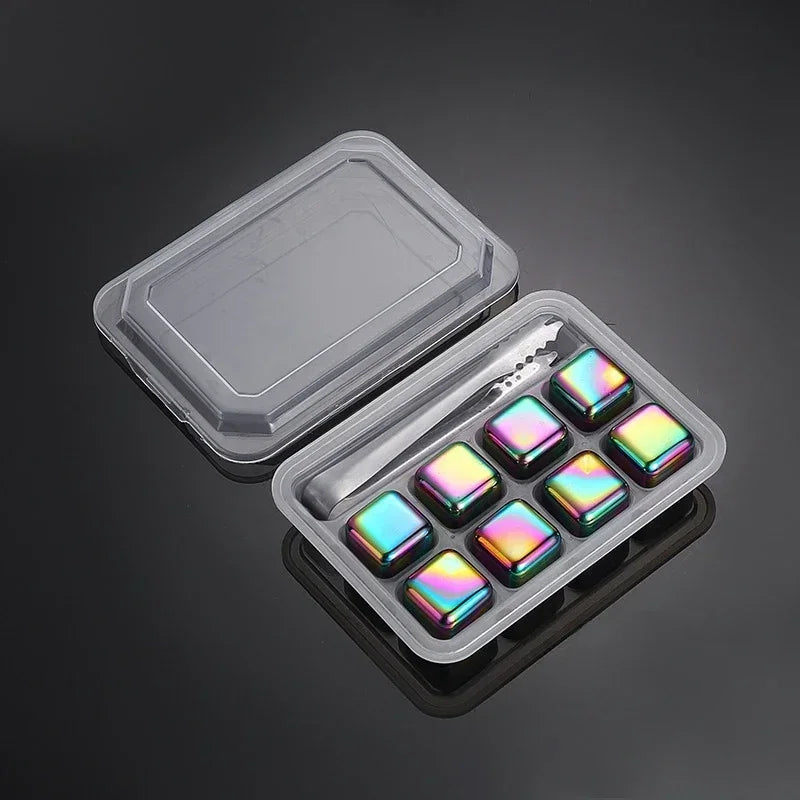 Stainless Steel Reusable Whiskey Stones - Quick-Freeze Ice Cubes with Storage Tray for Whiskey Wine Beer