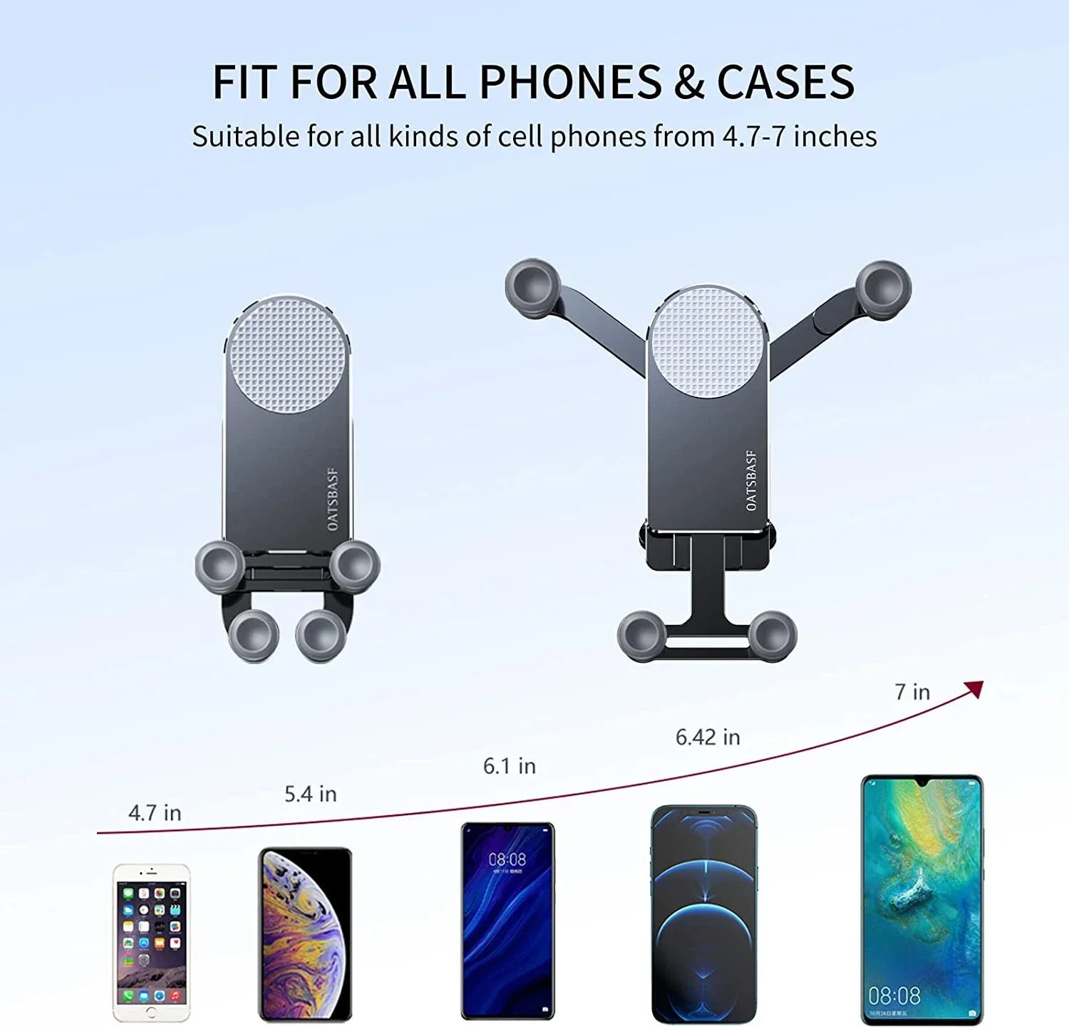 Universal Vent Gravity Car Phone Mount – One-Handed Holder for Foldable & 4.7–6.7 in (12–17 cm) Smartphones