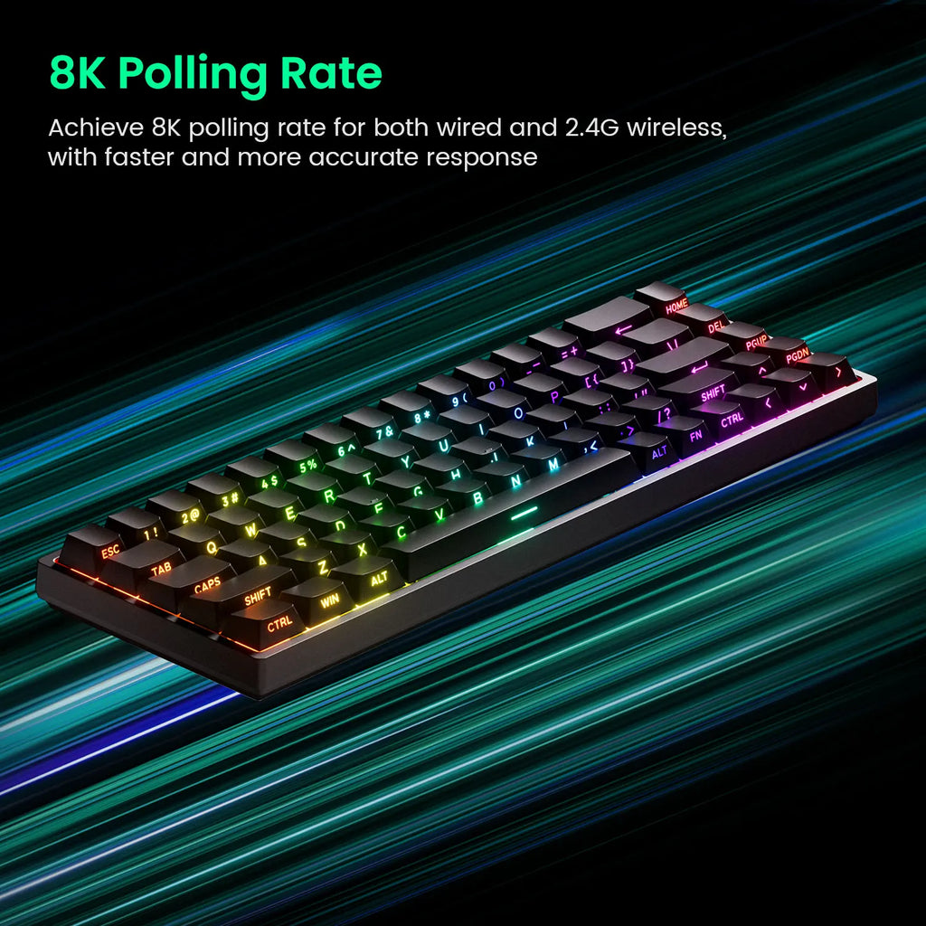 Magnetic Switch 60% & 65% Mechanical Gaming Keyboard - Rapid Trigger RT, 8K Polling, Hot-Swappable, RGB, Tri-Mode USB-C/BT/2.4G