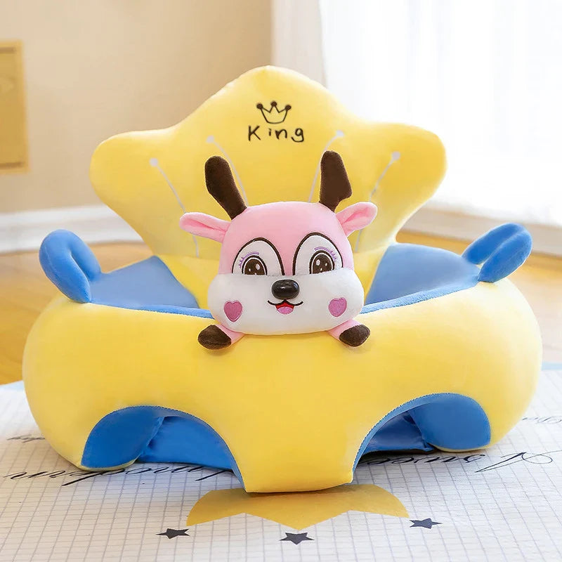 Plush Velvet Baby Sofa Seat Cover 50 x 50 x 40 cm (19.7 x 19.7 x 15.7 in) Learn-to-Sit Toddler Support Cover Cartoon Washable No Filling