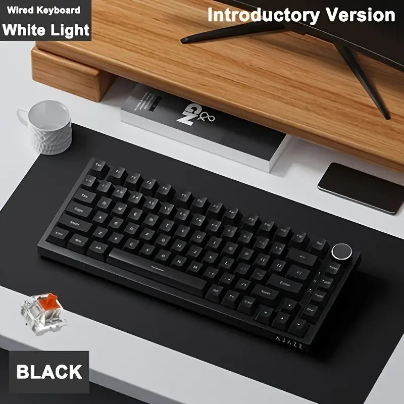 82-Key Hot-Swappable Mechanical Keyboard with Rotary Volume Knob, USB Wired & 2.4GHz Wireless, Monochrome Backlight