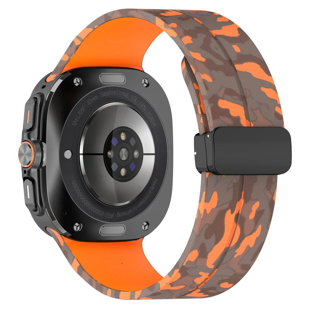 Camouflage Band for Samsung Galaxy Watch Ultra 47mm Silicone Magnetic Bracelet for Galaxy Watch 7 Ultra Replacement Watchband