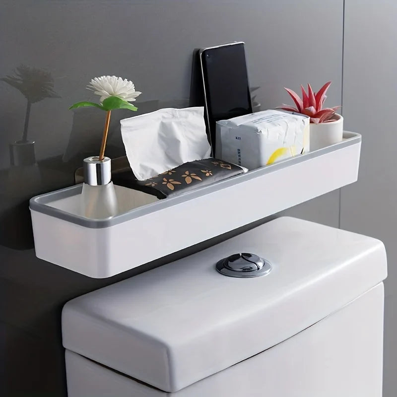 Over-Toilet Wall Shelf Organizer - Adhesive No-Drill Corner Bathroom Storage Rack, White