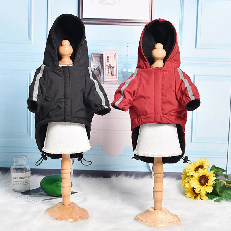 Waterproof Hooded Dog Coat – Warm Cotton-Lined Winter Jacket with Reflective Trim for Small Dogs & Cats