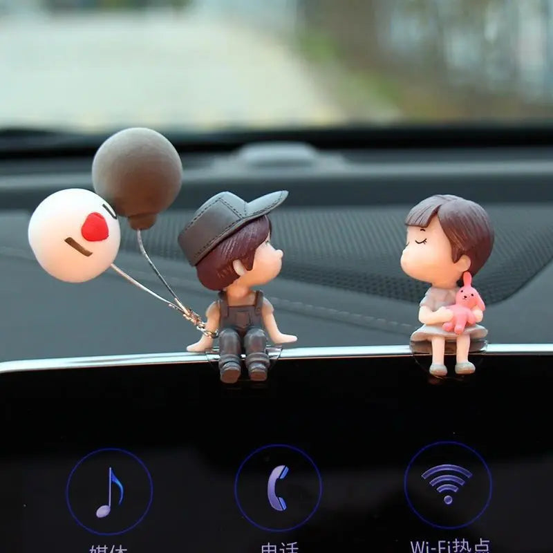 Cute Cartoon Couple Car Dashboard Figurines - Romantic Balloon Ornament Car Interior Gift