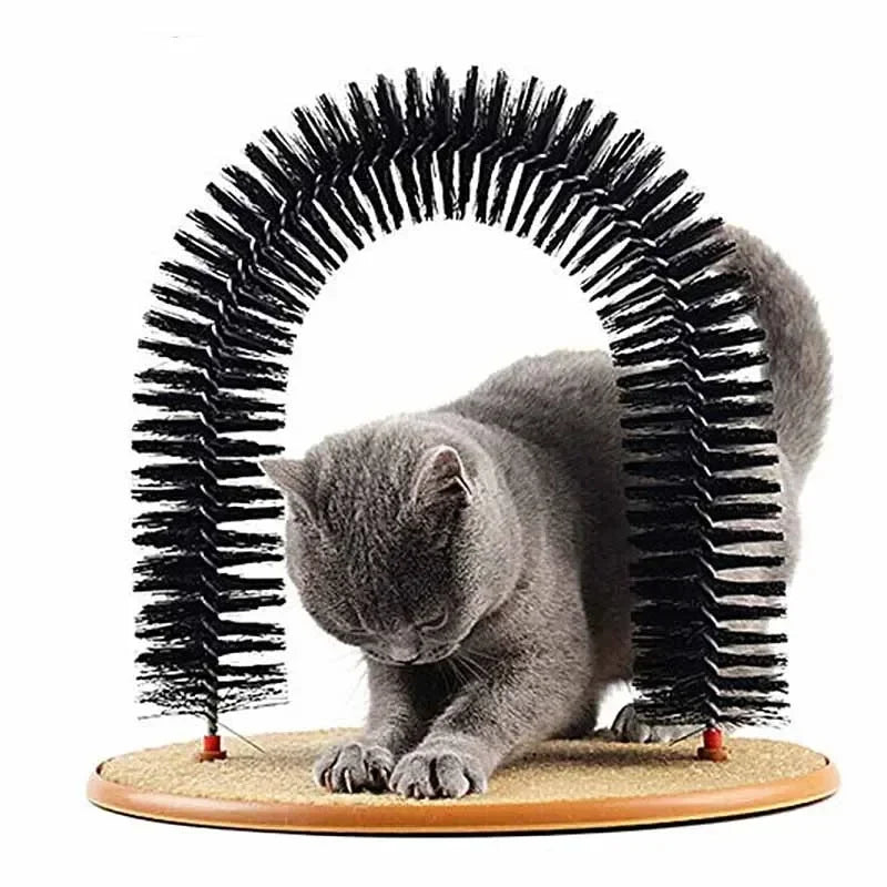 Cat Self-Grooming Arch with Massage Brush and Scratching Pad - Interactive Cat Toy