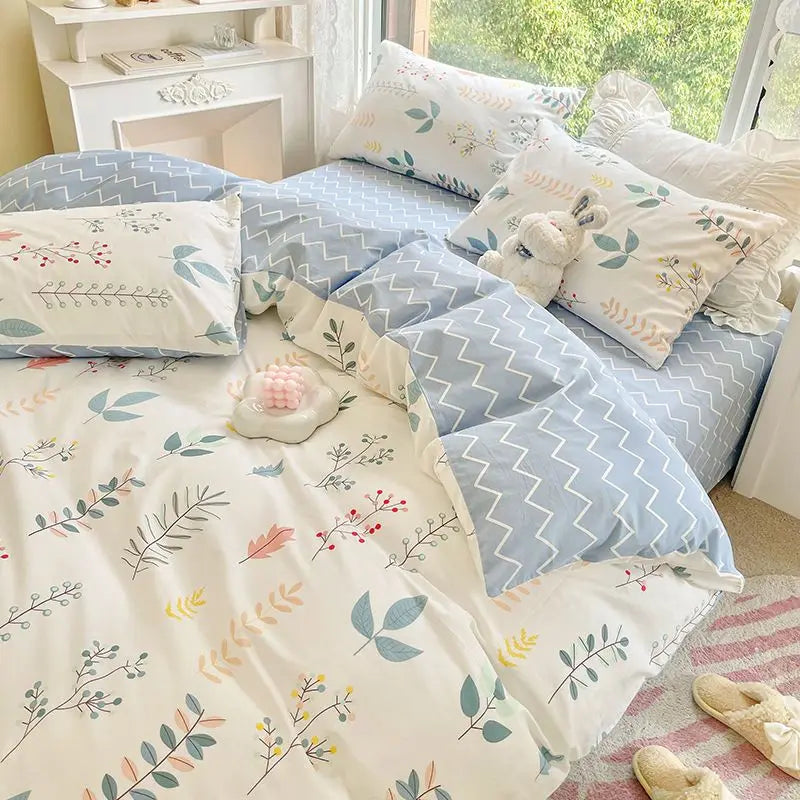 Pink Floral Brushed Microfiber Bedding Set Duvet Cover, Flat Sheet & Pillowcases (Twin/Full/Queen/King)