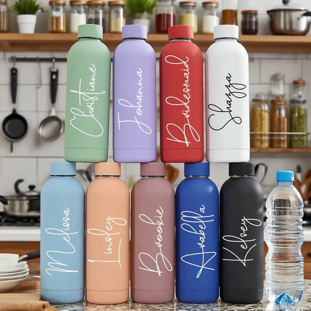 Personalized 500ml (17oz) Insulated Stainless Steel Water Bottle – Leakproof Screw Lid Travel Thermos | Custom Logo Gift for Weddings & Groomsmen