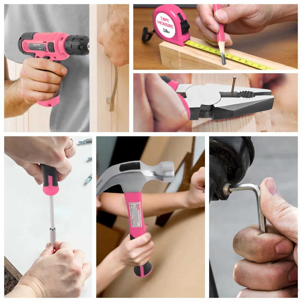 133-Piece Pink Power Tool Set with 8V Lithium Cordless Drill, Magnetic Precision Bits & 3-Tier Toolbox