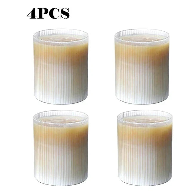 300ml (10 fl oz) Japanese Striped Origami Glass Cup, Transparent Multi-Purpose Drinkware for Coffee, Bubble Tea and Whiskey
