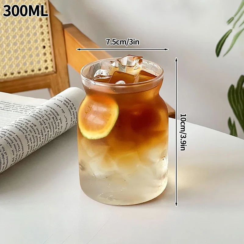 Vertical Striped Clear Glass Cup - Aesthetic Drinkware for Milk Tea, Coffee & Juice