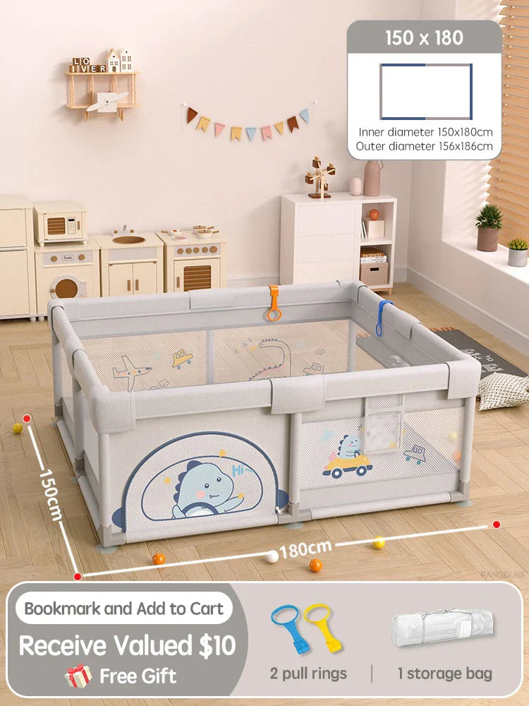 Crocodile Baby Playpen with Storage Bag & Hand Rings – Portable Play Fence for Ball Pit & Toddler Playground