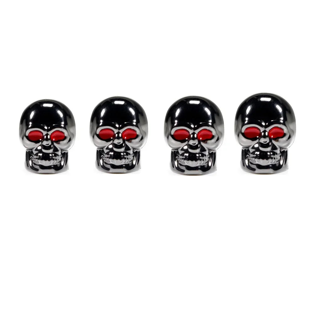 Skull Valve Stem Caps 4-Pack ABS Chrome Tire Valve Covers for Cars Motorcycles Bikes
