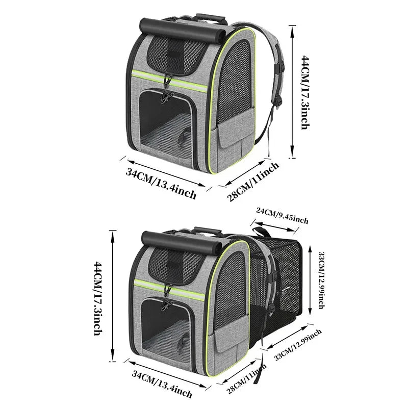 Expandable Cat Carrier Backpack with Shade Cover, Breathable Mesh Pet Travel & Hiking Bag