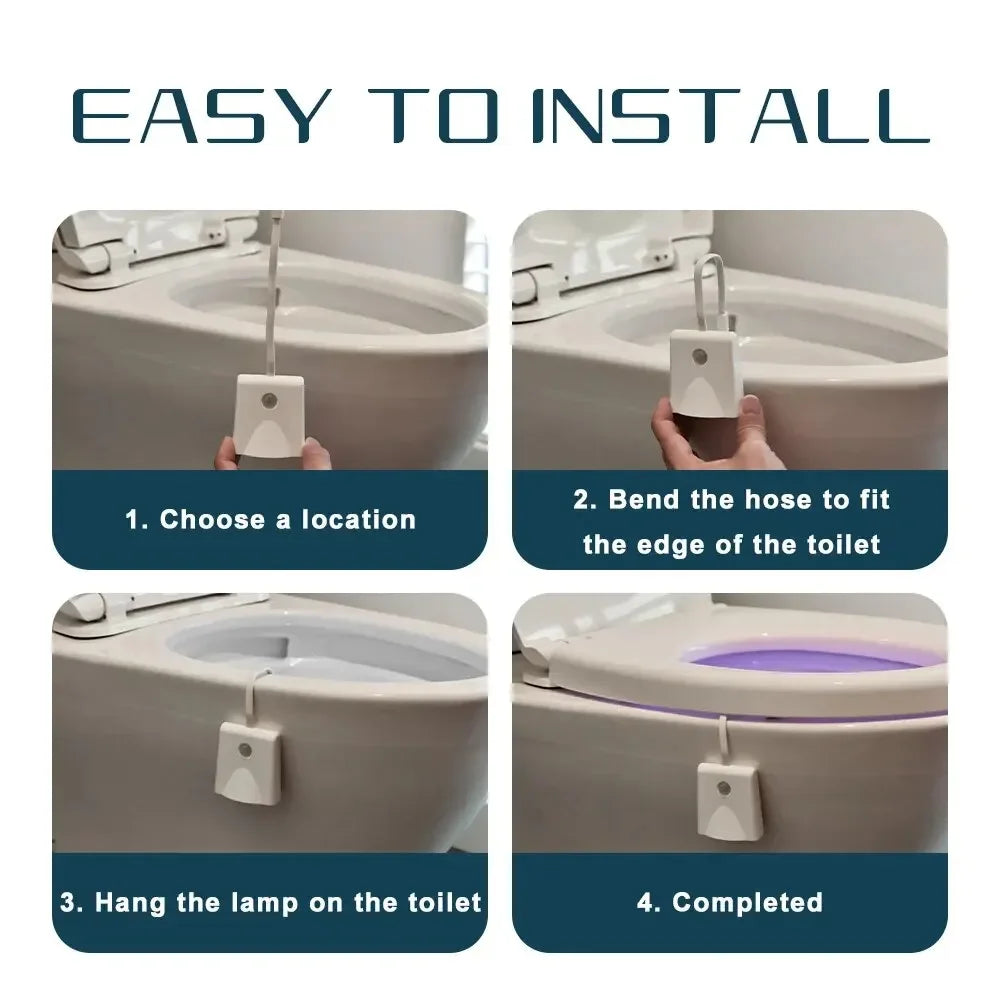 Motion Sensor Toilet Night Light 7-Color Rechargeable LED Toilet Bowl Nightlight with Star Projection