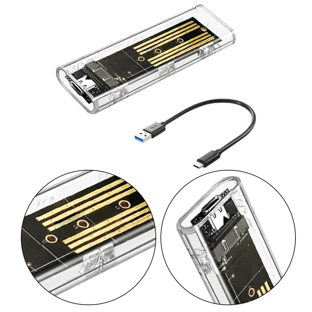 M.2 NGFF SATA USB 3.1 Type-C Transparent External SSD Enclosure for 2230/2242/2260/2280 10Gbps