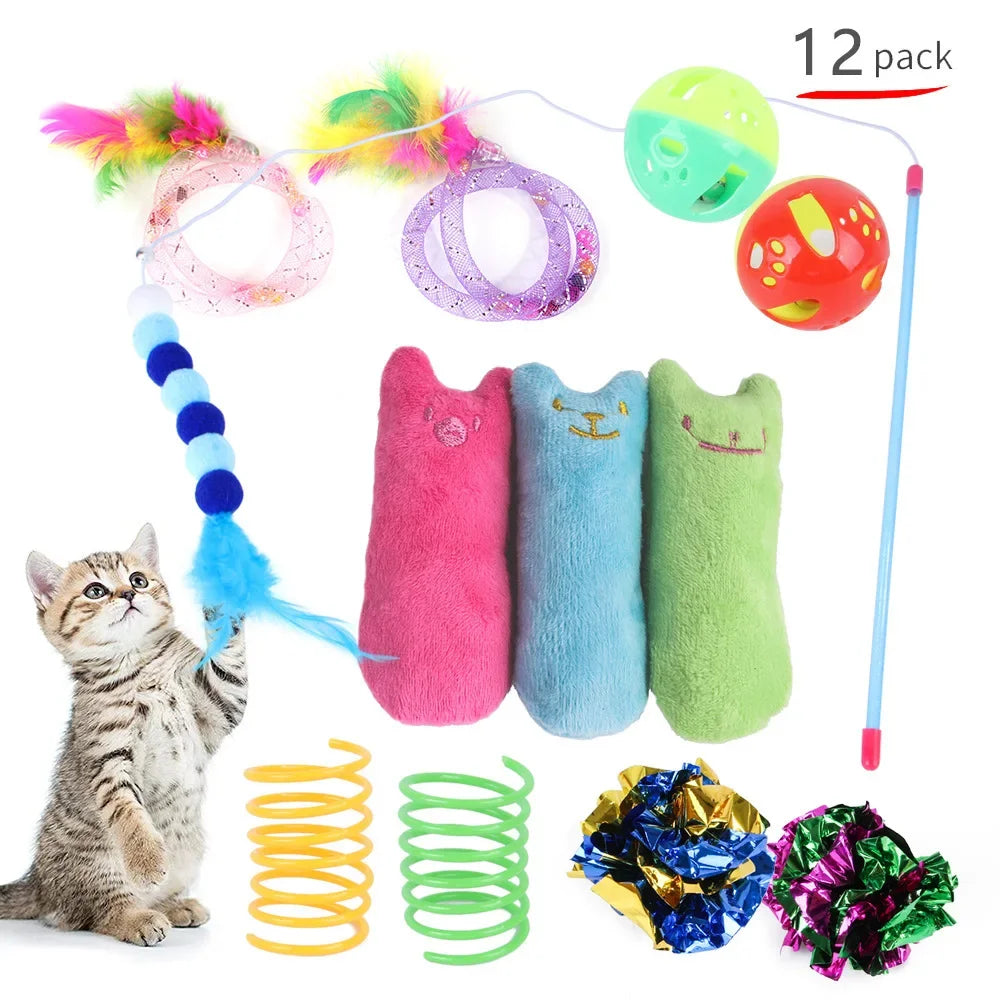 Foldable Cat Tunnel Play Tent with Mouse-Shaped Balls and Fish Simulation Toys for Kittens