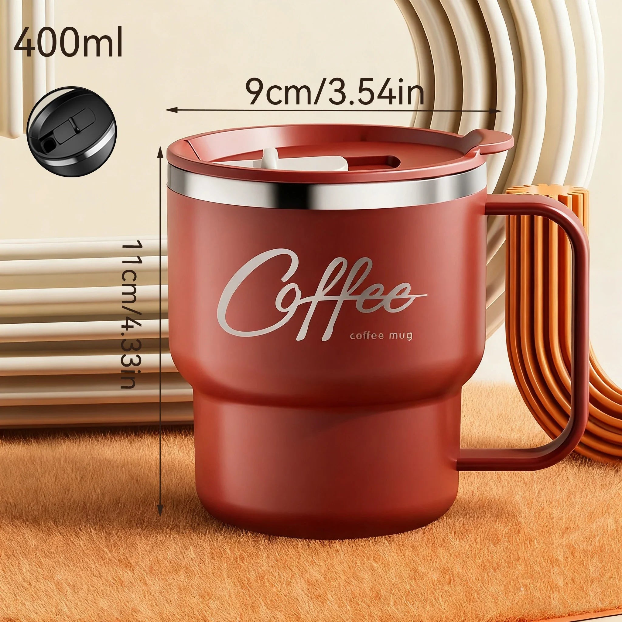 400ml (13.5oz) Double-Layer Insulated 304 Stainless Steel Coffee Mug – Sealed Travel Tumbler for Hot & Cold Drinks