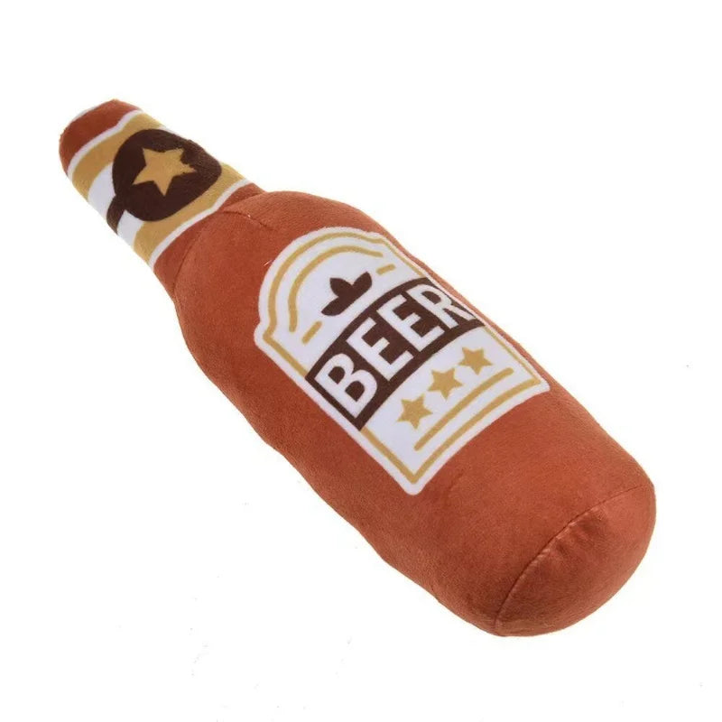 Plush Beer Bottle Dog Chew Toy - Squeaky, Bite-Resistant Interactive Toy for Small to Large Dogs, Teeth Cleaning
