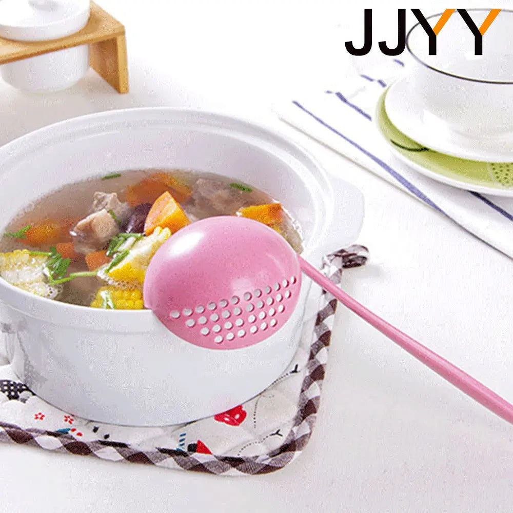 2-in-1 Long Handle Slotted Spoon Strainer - Plastic Soup Ladle for Hot Pot & Kitchen
