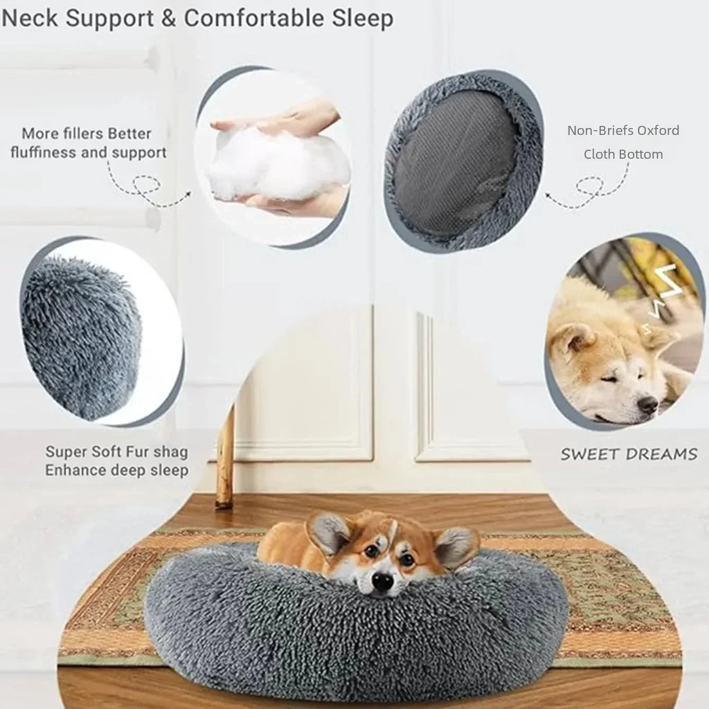 Calming Plush Pet Bed for Dogs & Cats - Corduroy Fleece Bolster, Non-Slip Waterproof Bottom, Multiple Sizes (15.7–35.4 in / 40–90 cm)