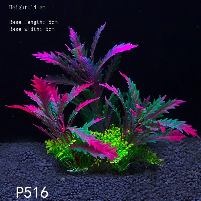 Artificial Aquarium Plants – Plastic Underwater Green Shrubs with Resin Base, Fish Tank Decoration