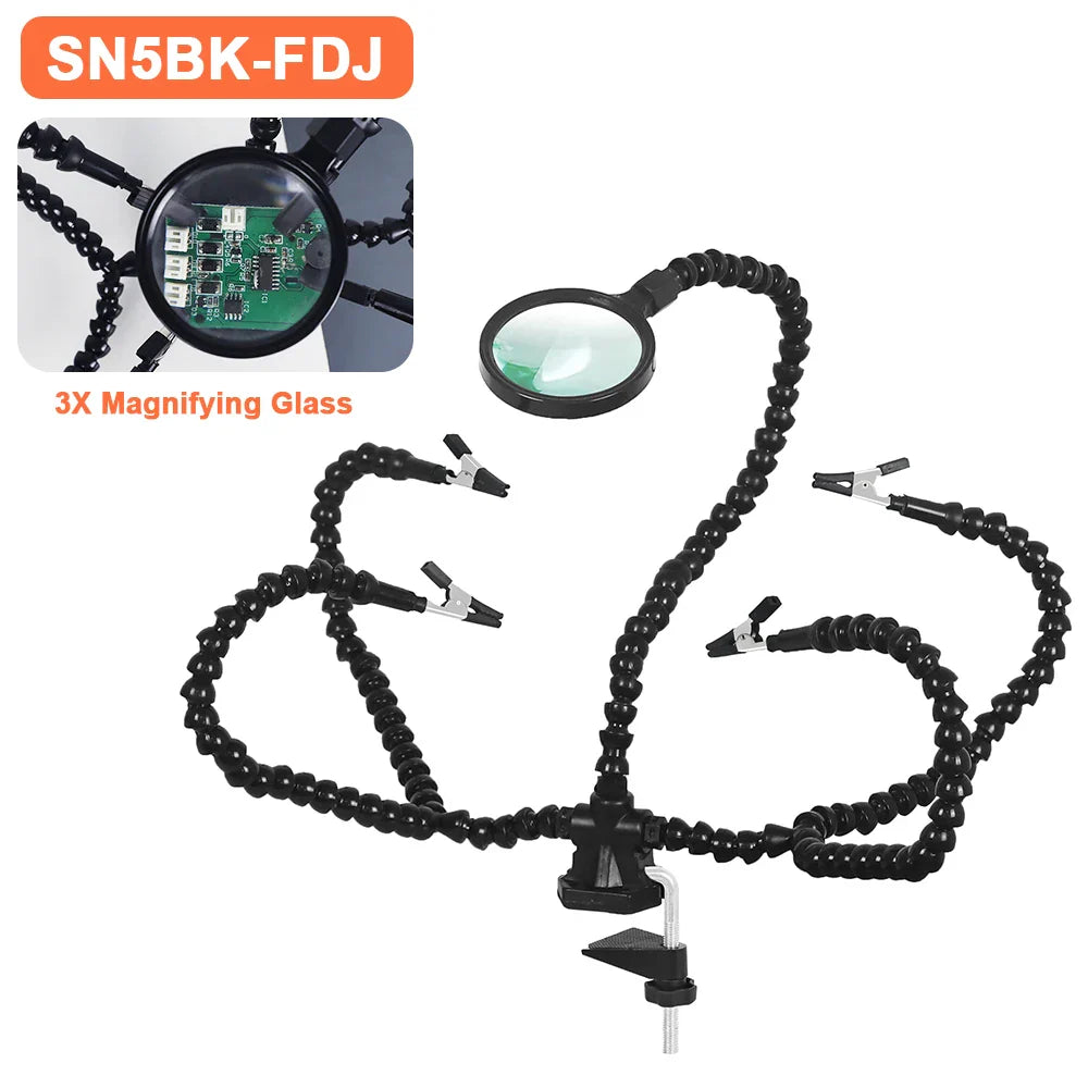 Soldering Helping Hand 3X Magnifier PCB Holder – Soldering Station with 5 Flexible Arms, Alligator Clips & Desk Clamp