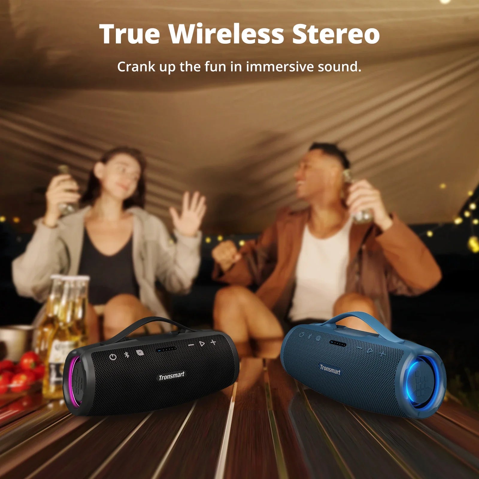 50W Portable Bluetooth Speaker IPX7 Waterproof with Retractable Handle and Built-in Power Bank