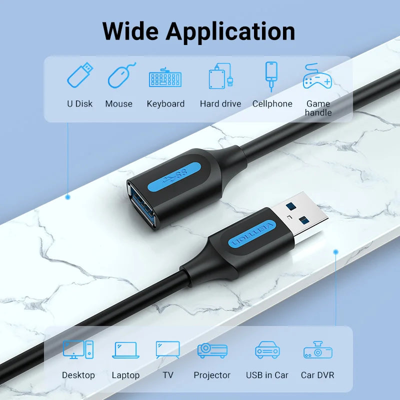 USB A Male to A Female Extension Cable - High-Speed USB 3.0/2.0, 0.5-3m (1.6-9.8 ft), Flat & Round