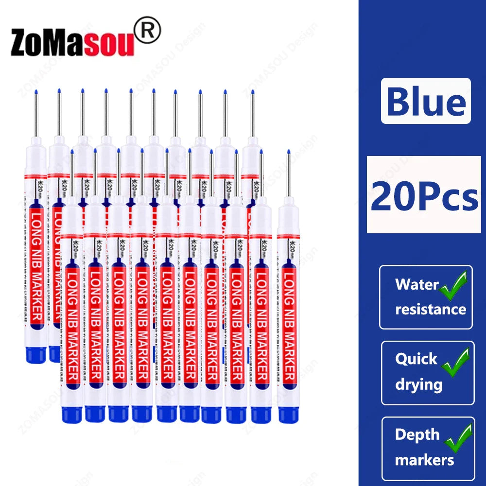 20mm Long-Head Deep Hole Marker Pens - Waterproof Fast-Dry Oil Markers for Wood, Metal & Glass (Red/Black/Blue/Green)