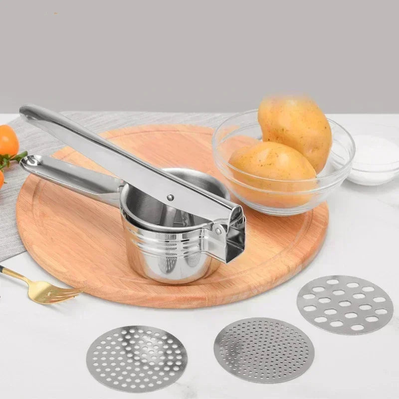 Stainless Steel Potato Ricer & Fruit Press - Handheld Masher for Mashed Potatoes, Purees & Juices