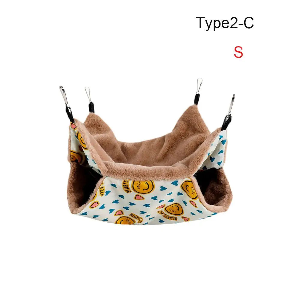 Plush Double-Layer Small Pet Hammock — Hanging Cage Bed for Hamsters, Rats, Squirrels & Sugar Gliders (Small 7.87×7.87 in / 20×20 cm; Large 13.78×13.78 in / 34×34 cm)