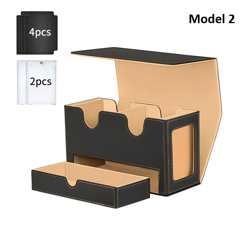 3-in-1 Deck Box Card Storage - Fits 200+ Single-Sleeved Cards, 4 Dividers & 2 Toploaders for MTG TCG CCG