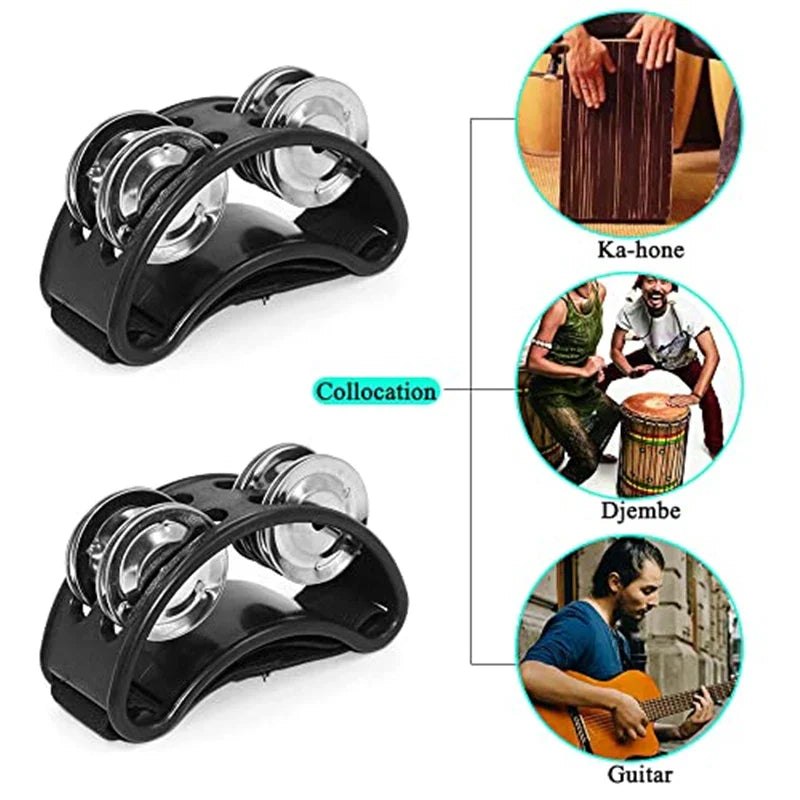 2-Pack Elliptical Hand & Foot Jingle Drum Tambourines – Kids Musical Percussion Instrument for Party & Music Education