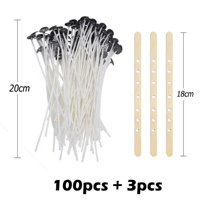 Pure Cotton Candle Wicks 100-Pack with Metal Wick Brackets & Silicone Punch Awl DIY Candle Making Kit
