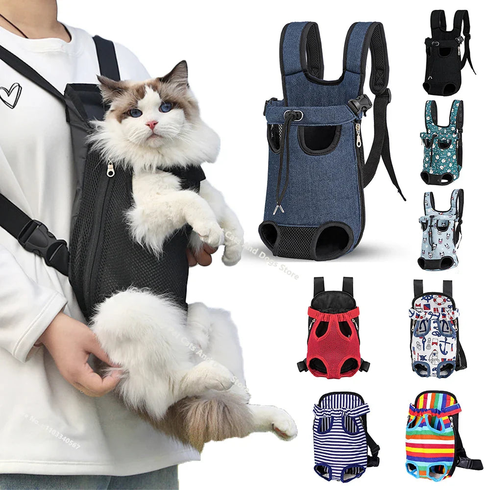 Adjustable Double-Shoulder Pet Carrier Backpack – Breathable Cat & Small Dog Travel Bag, Hands-Free Hiking Carrier