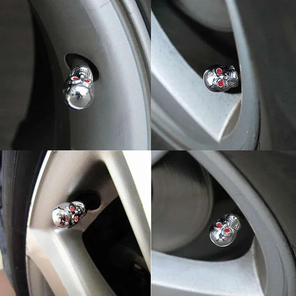 Skull Valve Stem Caps 4-Pack ABS Chrome Tire Valve Covers for Cars Motorcycles Bikes