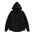 Women's Gray Hooded Zipper Jacket with Large Pockets Loose Long Sleeve Casual Coat