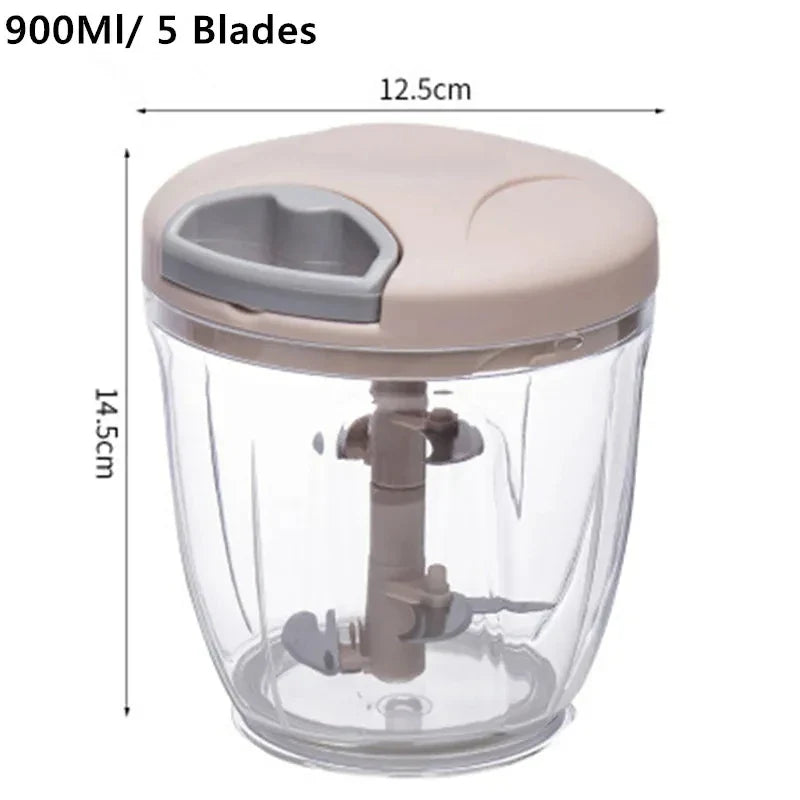 Manual Food Chopper 500ml (17 fl oz) / 900ml (30.4 fl oz) Hand-Pull Garlic Press & Meat Mincer — Vegetable Grinder Onion Cutter