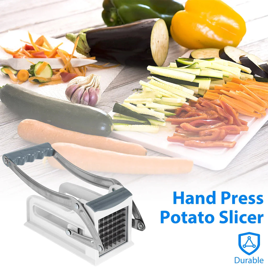 French Fry Cutter Stainless Steel Potato Chipper with 25 & 49-Hole Blades - Manual Vegetable Slicer with Suction Base