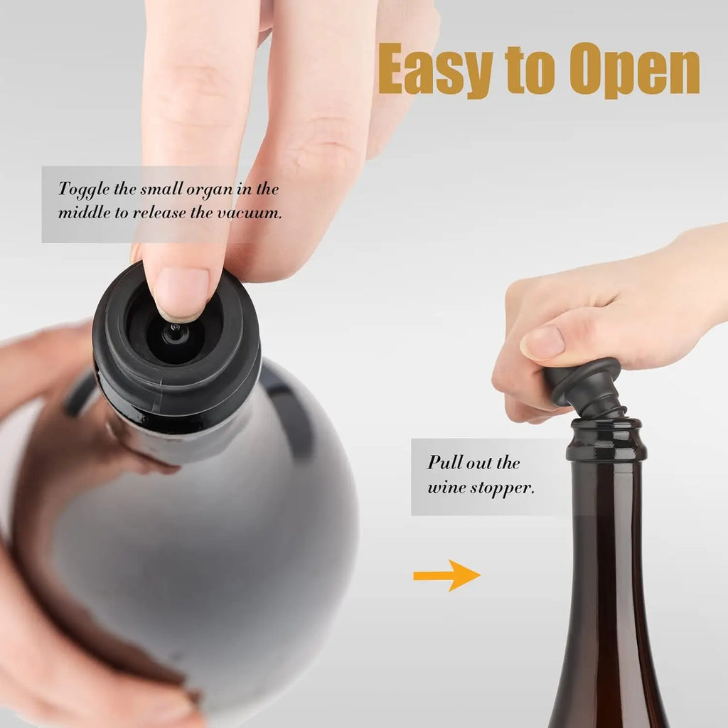 Vacuum Wine Stopper Pump with Silicone Seal — Reusable Wine Preserver Bottle Stopper for Barware