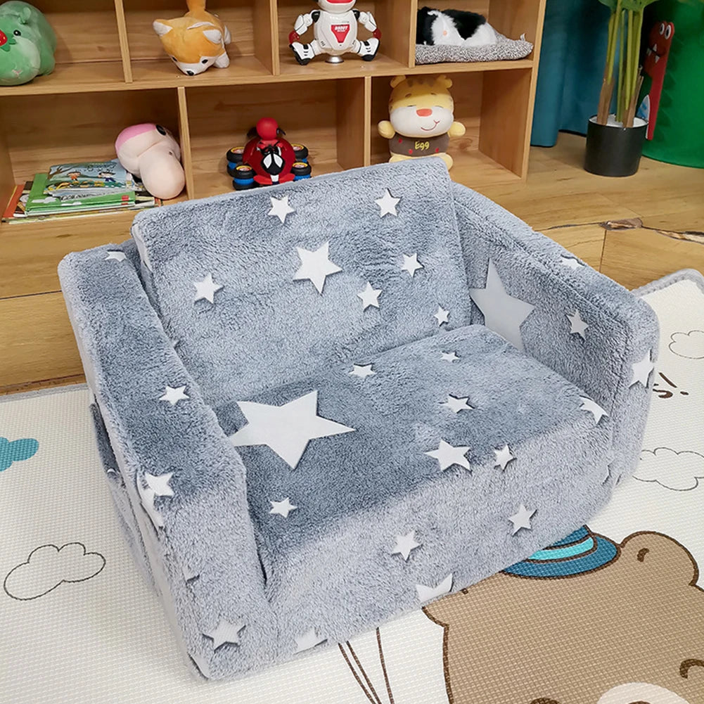 Glow-in-the-Dark 2-in-1 Toddler Sofa Chair Fold-Out Plush Kids Couch for Playroom & Bedroom