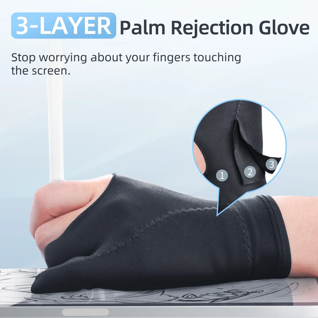 Two-Finger Anti-Fouling Touchscreen Drawing Glove for Tablet and Phone, Anti-Contact Stylus Glove