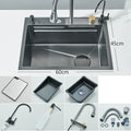 304 Stainless Steel Waterfall Kitchen Sink Large Single Bowl Undermount 60 x 45 cm (23.6 x 17.7 in) Brushed Finish Faucet Set 3-Way Pull-Out Sprayer