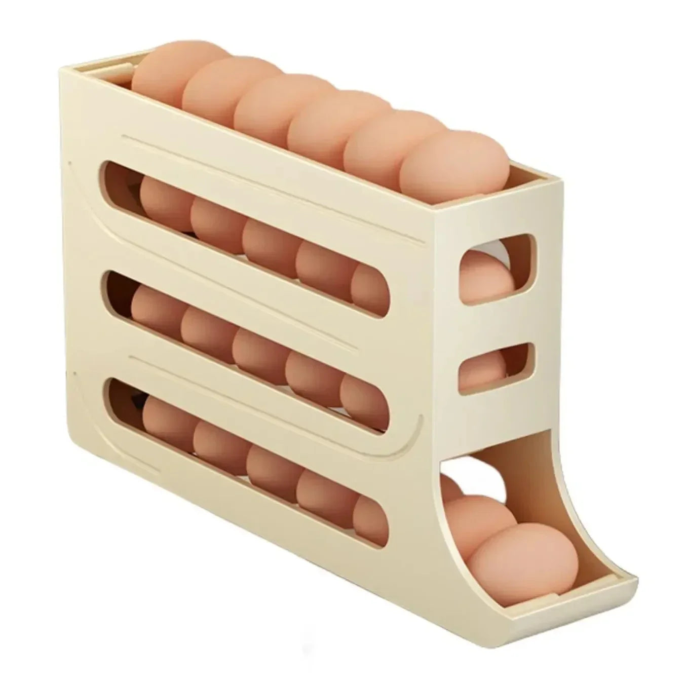 30-Egg Refrigerator Organizer - Stackable Plastic Egg Storage Box with Automatic Roller