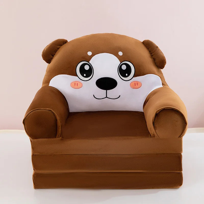Foldable 3-Layer Plush Kids Sofa Chair Cartoon Baby Seat with Removable Cover