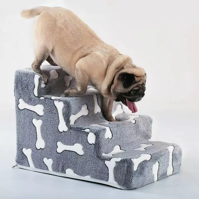 Bone-Shaped 3-Step Pet Stairs Ramp for Dogs & Cats — Soft Foam Sofa & Bed Ladder for Senior Pets
